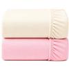 Dudu N Girlie Lenzuolo con angoli per lettino da viaggio, 95 x 65 cm, lenzuolo con angoli elasticizzati, traspirante, facile da pulire, confezione da 2 pezzi, crema e rosa