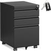 SONGMICS Mobile per Documenti a 3 Cassetti, Cassettiera da Ufficio in Metallo, Acciaio, 3 Cassetti con Serratura, Supporto con Ruote per Stampante, 39 x 50 x 62 cm, Nero Opaco OFC033B101