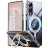 JUESHITUO Cover per Samsung Galaxy S25 Edge con Supporto Rotante 360°, Ultra Sottile Custodia per Magsafe, [Anti-Ingiallimento][Standard Militare][Supporto Invisibile]Antishock Antigraffio-Trasparente