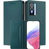 MOJIA Custodia per Vivo Y76 5G / Y76s, Resistente a Cadute e Graffi, Alta qualità PU Pelle Stile Portafoglio Cover Folio con Chiusura Magnetica. Dark Green