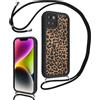 Xylota Cover con Cordino per iPhone 14, Aesthetic Leopardo Disegni Custodia con Collana Regolabile Tracolla Laccio Case, Silicone Morbida Bumper Anti-Graffio Custodie per iPhone 14 6,1'' - Nero 02