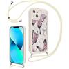 Coalbooliy Custodia con Cordino per iPhone 13 6,1 con Aesthetic Farfalla Bianco Modello Morbido Regolabile Collana Laccio Silicone Fotocamera Protettiva Case TPU AntiGraffio Bumper Cover, 05