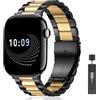 AiiBowy Metallo Cinturino per Apple Watch 46mm 45mm 44mm 42mm 49mm, Cinturini in Acciaio Inossidabile per Apple Watch Ultra 3/Ultra 2/Ultra/SE 3/SE 2/SE/Series 11/10/9/8/7/6/5/4/3/2/11 Nero Oro