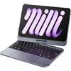 doqo Custodia tastiera per iPad mini 7 e Mini 6 8,3 pollici 2021/2024 - Custodia tastiera con touchpad, retroilluminazione 7 colori, wireless, 360° rotativa, slim e protettiva (Grigio)