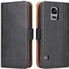 ROJIOJIO Cover per Samsung Galaxy S5/ S5 Neo, Premium Pelle PU Portafoglio Flip Libro Libretto Custodia con [Chiusura Magnetica] [Supporto] [Porta Carte] per Samsung Galaxy S5/ S5 Neo, Nero