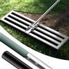 TuToing Rastrello per livellamento del prato resistente, 75 x 25 cm, strumento di livellamento del suolo con manico antiscivolo e resistente, livellatore in acciaio inox per la cura del prato in giardini,