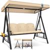 KESSER® Dondolo Hollywood con tettuccio parasole, 3 Posti, cuscino di seduta, Portata fino a 360 kg, Sdraio da Giardino con piedini antiscivolo, Uso Esterno e Interno, Idrorepellente, Beige