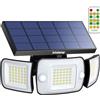 Intelamp Faretto solare per esterno, luce a LED, 6000 mAh, batteria solare, 1200 lm, potente con sensore di movimento, controllo remoto garage
