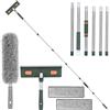 ACOMTUO 4 in 1 Lavavetri Telescopico, Kit Pulizia Vetrate con Tergivetro in Silicone e Spazzola in Microfibra, Lavavetri con Manico Telescopico per Auto Vetro Alte