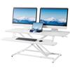 ERGOMAKER Convertitore da scrivania in piedi, altezza regolabile 106 cm, con ampio vassoio per tastiera, alzata per scrivania per doppio monitor, bianco