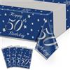 QUERICKY Set da 4 Tovaglie per 50° Compleanno Blu Navy Rettangolari, Blu Argento Copritavolo per Decorazioni Festa 50 Anni Uomo Donna, 220x130cm