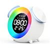 PORFOYO Sveglia luminosa per bambini, sveglia con 7 melodie musicali, simulatore di alba, allenamento digitale, 4 livelli di luminosità