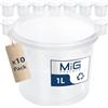 MIG Secchio trasparente con coperchio, 1 l, 10 x 1 l, ermetico e adatto per alimenti, in plastica con coperchio, impilabile, per uso domestico e industriale, ideale per riporre e conservare