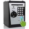 Fimleiy Cassaforte per Bambini con Serratura a Combinazione di 4 Cifre e Riconoscimento dell'Impronta Digitale - Regalo Perfetto per Compleanni, Natale e Festività (Nero/Argento)