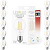 LEDbyLED Lampadina Smart Goccia A60 7W, E27, Vetro Trasparente, Sensore Crepuscolare, 2700K Luce Calda, filamento LED dritto, 806 Lumen, Pack 10 Pezzi