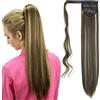 Cybelleza Posticci per capelli Extension Coda Capelli Clip Coda di Cavallo Capelli 60cm 125g Lisci Sintetici Lunghi Ponytail Effetto Naturale Wrap Around (Biondo cenere&Sporca bionda)
