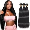 Tuheerst Straight Human Hair Bundles Natural Black Bundel Echthaar Human Hair Extensions Echthaar Tressen Double Weft Remy Hair 3 Bundle Total 300g 30 30 30 Inch