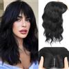 TOEECY Topper Capelli Veri Donna Ondulato Extension Capelli Naturali Frangetta Capelli Veri Clip Per Look Elegante e Quotidiano (Nero)