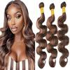Tuheerst Body Wave Human Hair Bundles P430 Highlight Brown Bundel Echthaar Human Hair Extensions Echthaar Tressen Double Weft Remy Hair 3 Bundle Total 300g 30 30 30 Inch