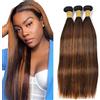 Tuheerst Straight Human Hair Bundles P430 Highlight Brown Bundel Echthaar Human Hair Extensions Echthaar Tressen Double Weft Remy Hair 3 Bundle Total 300g 34 34 34 Inch