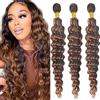 Tuheerst Deep Wave Human Hair Bundles P430 Highlight Brown Bundel Echthaar Human Hair Extensions Echthaar Tressen Double Weft Remy Hair 3 Bundle Total 300g 30 30 30 Inch