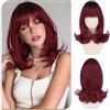 Sofeiyan Parrucca Donna Corta,38 cm Parrucca Bob con Frangia | Parrucche Sintetica con Punte Naturalmente Ricciute per Quotidiani Feste,Nero Sfumato Rosso Bordeaux