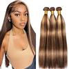 Tuheerst Straight Human Hair Bundles P427 Highlight Brown Bundel Echthaar Human Hair Extensions Echthaar Tressen Double Weft Remy Hair 3 Bundle Total 300g 30 30 30 Inch