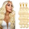 AiPliantfis Body Wave Bundles Human Hair Capelli Veri Tessitura Human Hair Extensions Capelli Umani #613 Blonde 50g/PC 150G Double Weft for Women 3 Bundles 30 32 34 Pollici