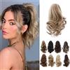 TESS Coda Capelli Extension, 30 cm Ondulato Coda Finta Capelli Con Clip ad Artiglio Biondo cenere Balayage Extension Coda Capelli Sintetico per Donna