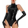 CHILIRIA Body da donna in lattice nero in pelle PU lingerie set sexy effetto bagnato Pvc Catsuits Rave abiti Body Cat Suit, nero, Large