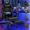 ALFORDSON Sedia Gaming Massaggiante, Sedia Professionale Gamer con Cuscino Lombare & Poggiatesta, Poltrona Ergonomica da Ufficio con Poggiapiedi, Regolabile 90-150°, Portata 180 kg, Similpelle(Nera)