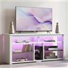 Bestier Mobile TV alto per TV da 65, mobile porta TV con contenitore PS5, console TV LED con ripiano regolabile per soggiorno, fibra di carbonio bianca