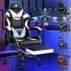 ALFORDSON Sedia Gaming Massaggiante, Sedia Professionale Gamer con Cuscino Lombare & Poggiatesta, Poltrona Ergonomica da Ufficio con Poggiapiedi, Regolabile 90-150°, Portata 180 kg, Similpelle(Bianca)