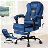 ALFORDSON Sedia Scrivania con Massaggio, Sedia Ufficio Ergonomica con Supporto Lombare e poggiapiedi, Poltrona Girevole ad Altezza Regolabile per Studio e Sala Riunioni, Velluto(Blu)