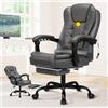 ALFORDSON Sedia Scrivania con Massaggio, Sedia Ufficio Ergonomica con Supporto Lombare e poggiapiedi, Poltrona Girevole ad Altezza Regolabile per Studio e Sala Riunioni, Similpelle(Grigia)