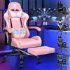 ALFORDSON Sedia Gaming Massaggiante, Sedia Professionale Gamer con Cuscino Lombare & Poggiatesta, Poltrona Ergonomica da Ufficio con Poggiapiedi, Regolabile 90-150°, Portata 180 kg, Similpelle(Rosa)
