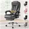 ALFORDSON Sedia Ufficio Ergonomica con Massaggio, Sedia Scrivania con Supporto Lombare e Poggiapiedi, Poltrona Girevole con Rotelle per Ufficio e Studio Sala Riunioni, Similpelle(Grigia)