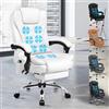 ALFORDSON Sedia Scrivania con Massaggio, Sedia Ufficio Ergonomica con Sedile riscaldato, Supporto Lombare e Poggiapiedi, Poltrona Girevole per Ufficio e Studio Sala Riunioni, Similpelle(Bianca)