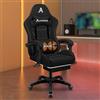ALFORDSON Sedia Gaming Massaggiante, Sedia Gamer con Poggiapiedi Telescopico, Poltrona Ergonomica da Ufficio con Cuscino Lombare & Poggiatesta Regolabili, Regolabile 90-150°, Tessuto(Nera)