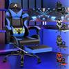 ALFORDSON Sedia Gaming Massaggiante, Sedia Professionale Gamer con Cuscino Lombare & Poggiatesta, Poltrona Ergonomica da Ufficio con Poggiapiedi, Regolabile 90-150°, Portata 180 kg, Similpelle(Blu)