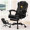 ALFORDSON Sedia Scrivania con Massaggio, Sedia Ufficio Ergonomica con Supporto Lombare e poggiapiedi, Poltrona Girevole ad Altezza Regolabile per Studio e Sala Riunioni, Similpelle(Nera)