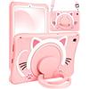 Wazzasoft for Samsung Galaxy Tab S6 Lite 10.4" Case Girls Cute Cat Kawaii Cover Girly 3D Cartoon Women Kitten with Rotating Handle Stand & Strap Soft Silicon Funda for Samsung S6 Lite Tablet Cases