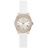 Guess Orologio da polso donna GW1000L3 Mini Luna, 30 mm, in acciaio inox oro rosa, quadrante argento, al quarzo, vetro minerale, zirconi, 3 ATM, cinturino in silicone bianco 14 mm