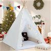 WIRHAO Teepee Tenda per bambini con tappetino imbottito in tela di cotone per bambini con pompon, tenda da gioco per bambini per interni per ragazze e ragazzi con luci a stelle, borsa per il