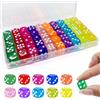 Klerbesh Set di 100 Dadi da Gioco 14mm, Dadi a 6 Facce Standard D6 in Acrilico, Ideale per Giochi da Tavolo e Didattica Matematica, Include 2 Scatole Contenitore Trasparenti (Trasparente colorato)