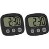 TFA Dostmann Timer digitale 38.2057.01 con cronometro e ora, magnetico, grande display, timer da cucina, timer sportivo, nero (Confezione da 2)