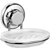 Hasko Accessories - Portasapone con ventosa a ventosa, resistente, in acciaio inox, per bagno e cucina, può essere montato su qualsiasi superficie liscia e pulita (cromato)
