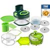Genius Nicer Dicer Pegasus - Tritatutto per verdure, 20 pezzi, coperchio a mano, a basso sforzo, taglia verdure per lavori veloci e sicuri + centrifuga per insalata, verde