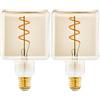 Eglo Lampadina LED E27, dimmerabile, decorazione vintage, a spirale, colore nero, trasparente, 4 Watt, 50 lumen, bianco caldo, 1700 Kelvin, lampadina decorativa a LED cubo, Ø 9,5 cm (Confezione da 2)