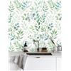 ICYEHAO Carta da Parati Verde Foglie, 44 x 500 cm Carta da Parati Foglie di Eucalipto Verdi Fiori Piante Boho Pellicola Adesiva per Mobili,Camera da Letto,Soggiorno,Bagno,Cucina